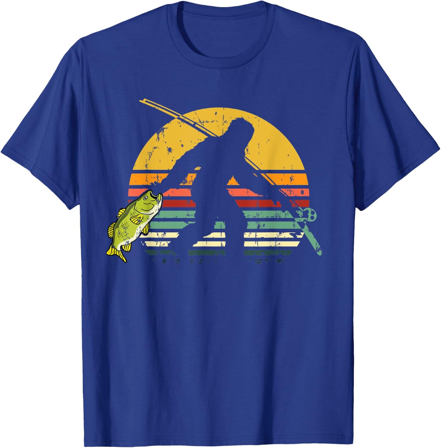 Funny Bass Fish Fishing Sasquatch Gift | Bigfoot Fisherman T-Shirt - T-Shirt | Royal