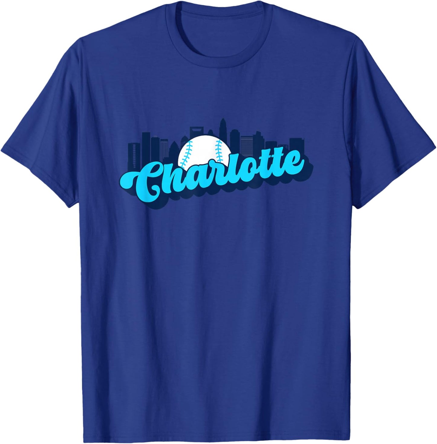 Charlotte Baseball Vintage City Skyline Retro Baseball Lover T-Shirt - T-Shirt | Royal