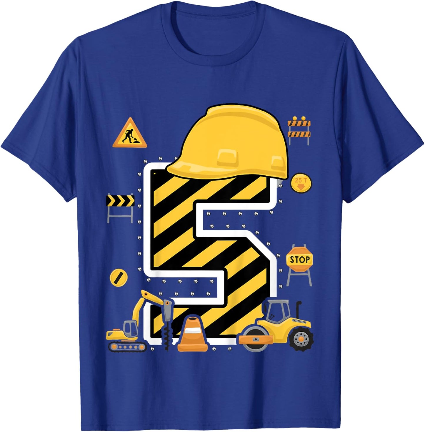 Construction Five Birthday Kids 5 Years Old 5th Birthday T-Shirt - T-Shirt | Royal