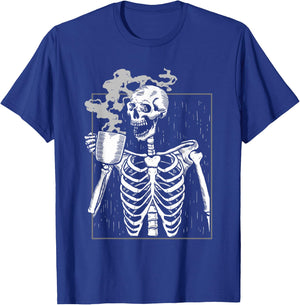 Funny Skeleton Drinking Coffee Caffeine Lover Coffee Brewer T-Shirt - T-Shirt | Royal