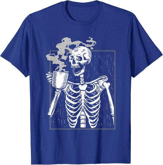 Funny Skeleton Drinking Coffee Caffeine Lover Coffee Brewer T-Shirt - T-Shirt | Royal