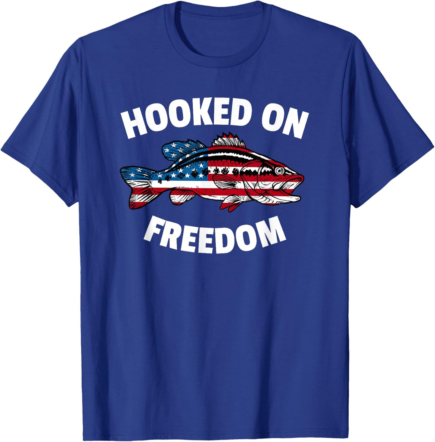 4th of July Fishing American Flag Bass Hooked On Freedom Women Kids Men T-Shirt - T-Shirt | Royal