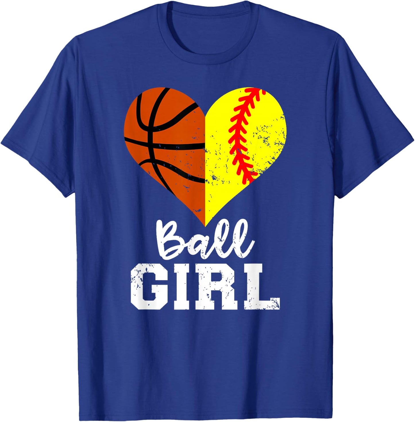 Ball Girl Heart Funny Softball Basketball Girl T-Shirt - T-Shirt | Royal