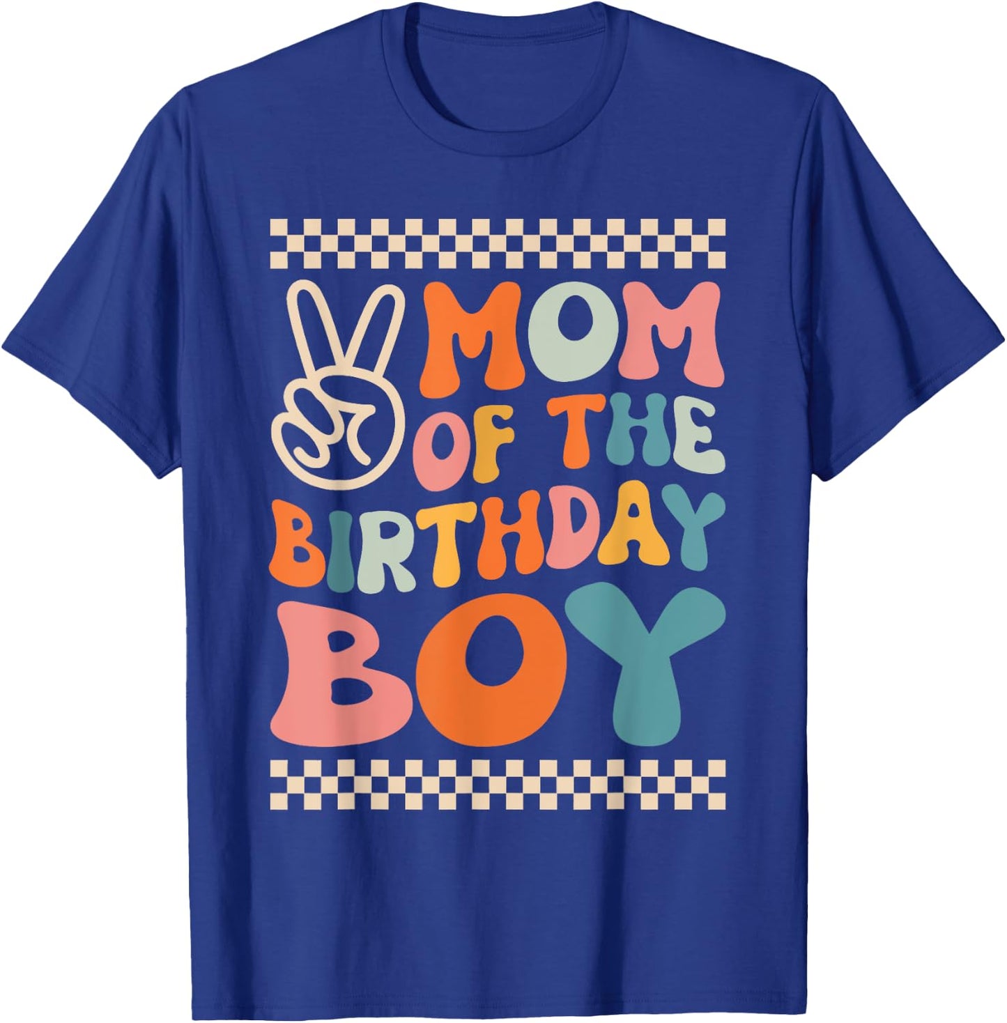 Mom Of The Birthday Boy Groovy Themed Family Fatching T-Shirt - T-Shirt | Royal
