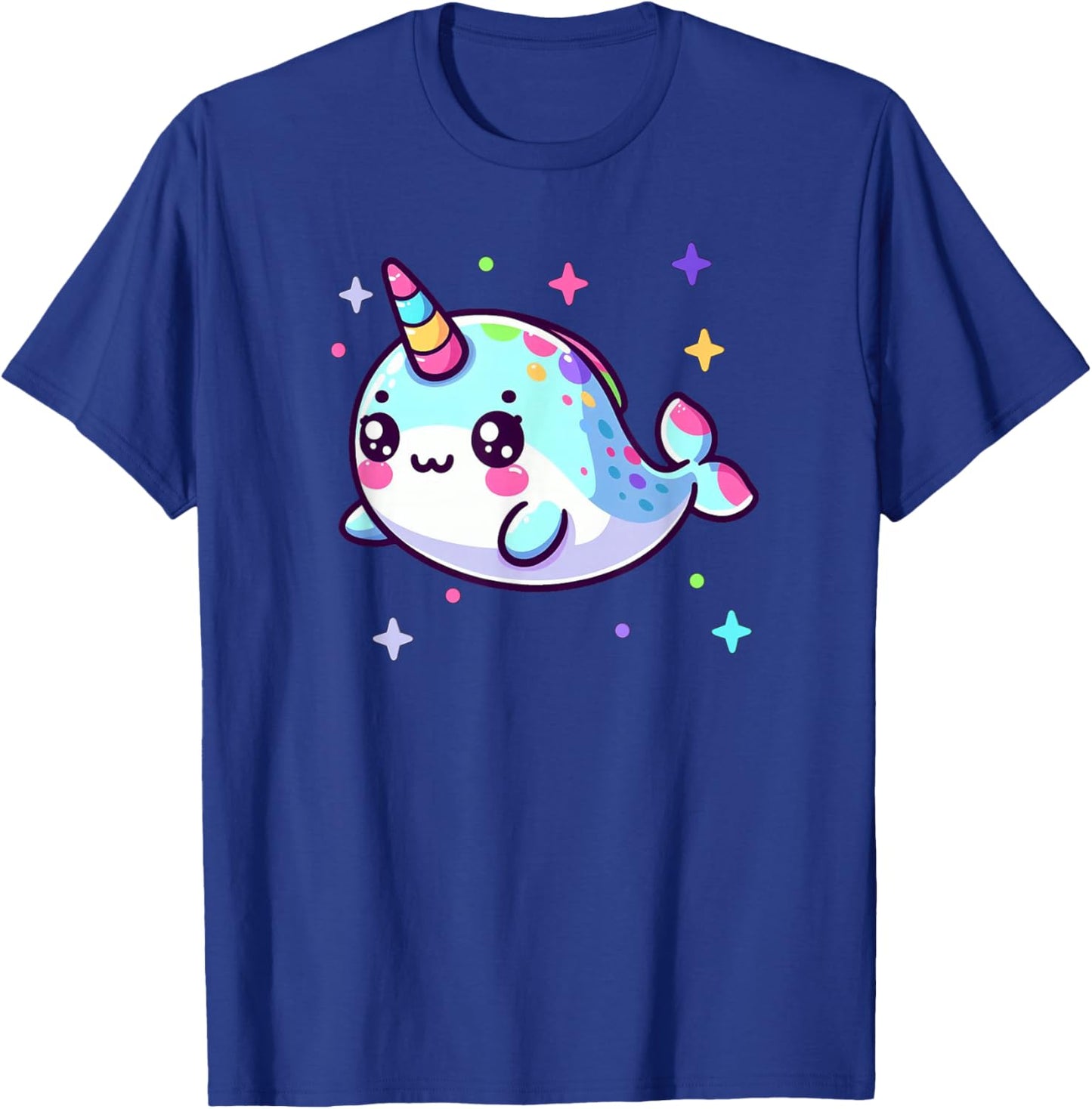 Cute Kawaii Narwhal Blue Pink Anime Sea Critter Fun T-Shirt - T-Shirt | Royal