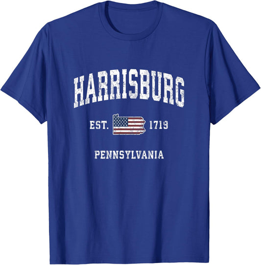 Harrisburg Pennsylvania PA Vintage American Flag Design T-Shirt - T-Shirt | Royal