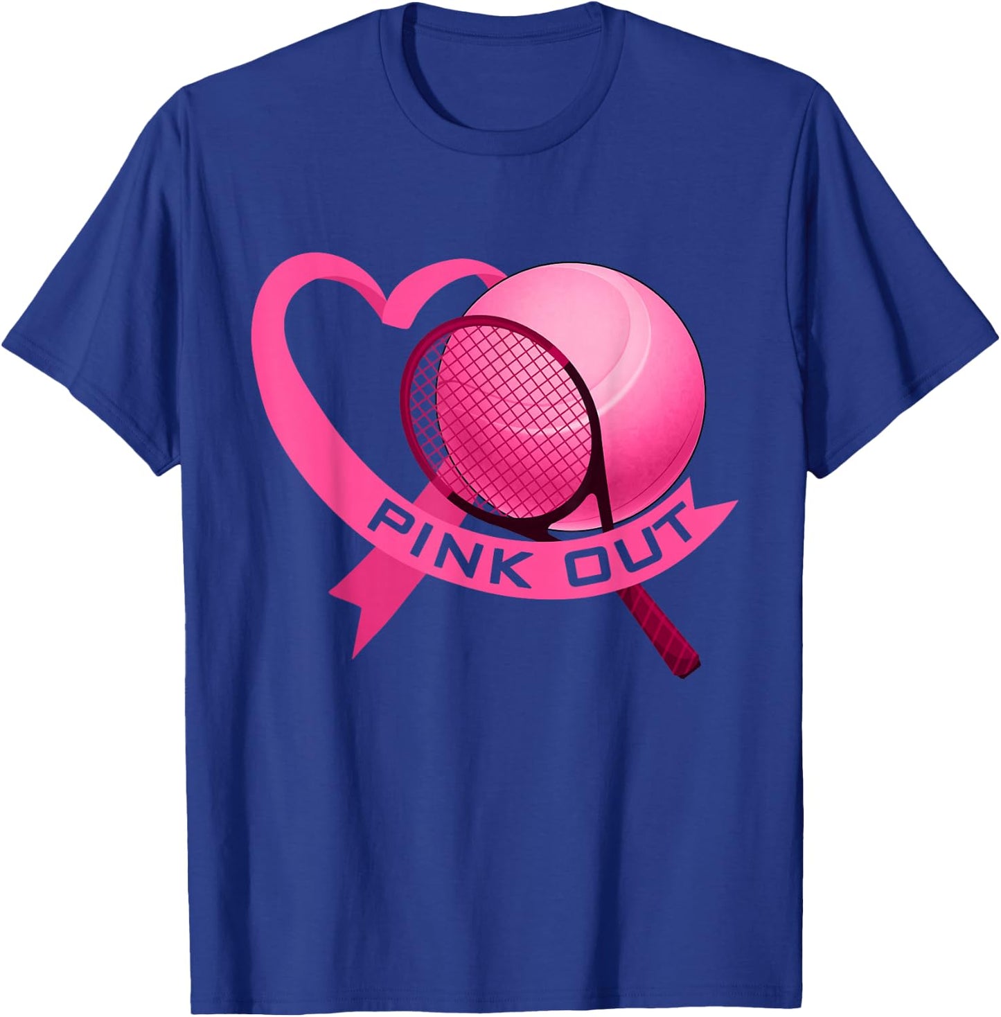 Pink Out Breast Cancer Pink Ribbon Heart With Tennis Ball T-Shirt - T-Shirt | Royal
