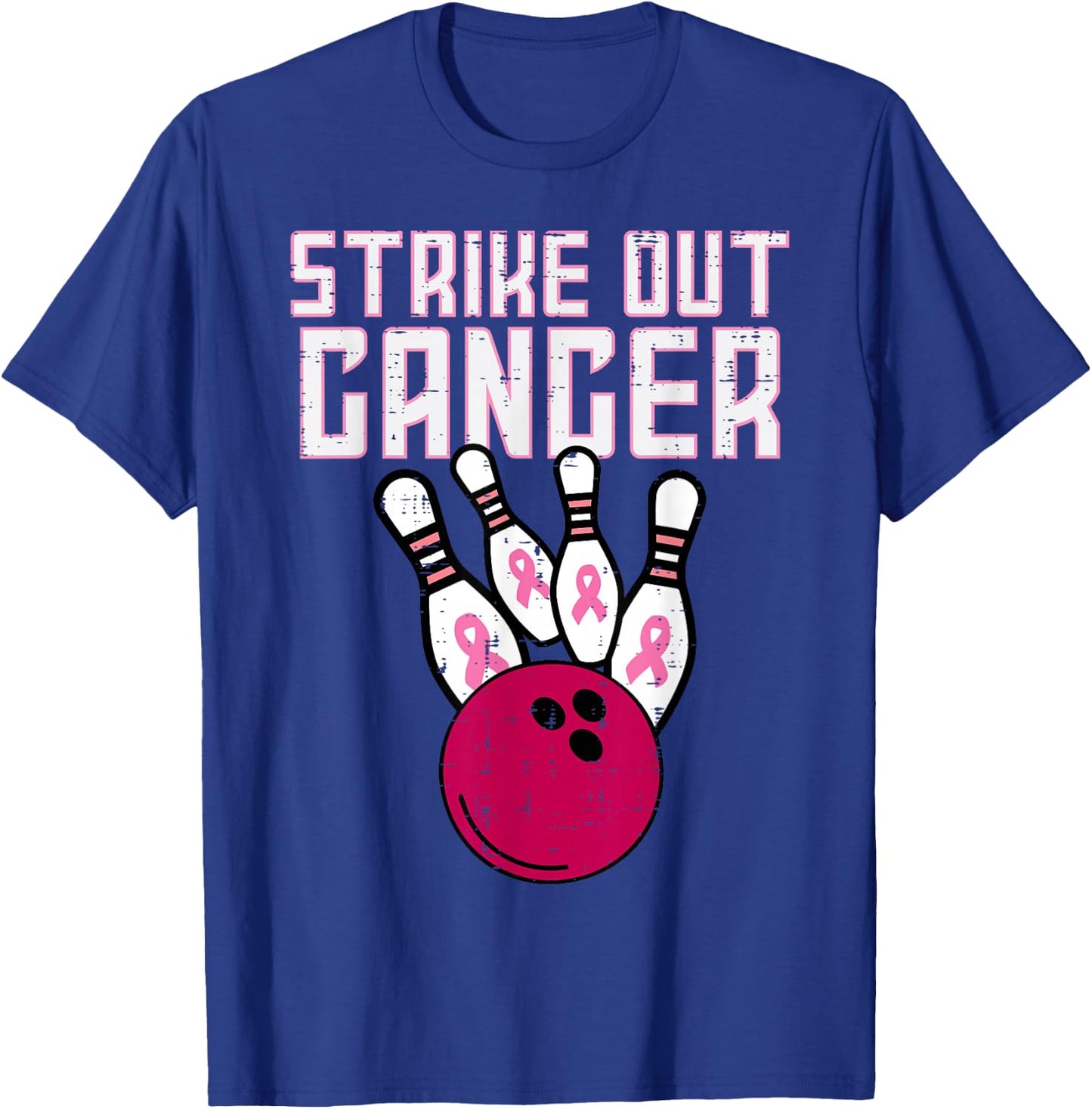 Strike Out Breast Cancer Bowling Awareness Men Women Kids T-Shirt - T-Shirt | Royal