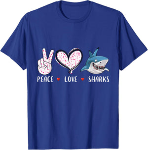 Peace Love Sharks Kids Boys Girls Men Women Gifts T-Shirt - T-Shirt | Royal
