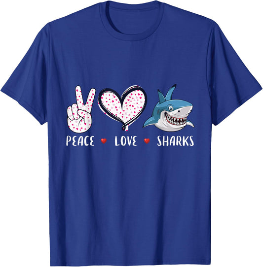 Peace Love Sharks Kids Boys Girls Men Women Gifts T-Shirt - T-Shirt | Royal