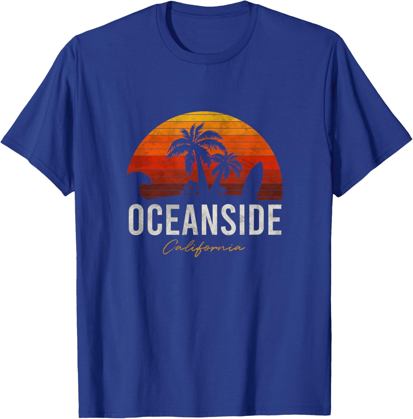 Oceanside Beach California Palms Vacation Surf Sundown T-Shirt - T-Shirt | Royal