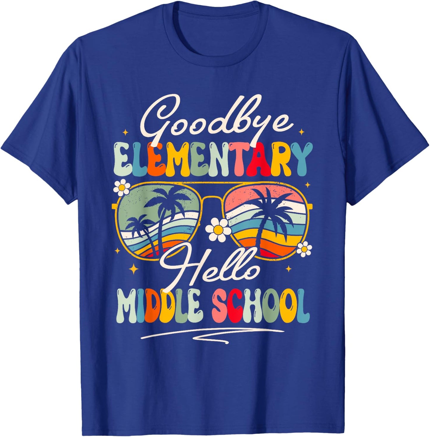 Groovy Goodbye Elementary Hello Middle School Summer Student T-Shirt - T-Shirt | Royal