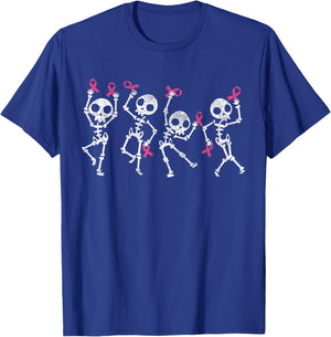 Pink Ribbon Breast Cancer Awareness Skeleton Women Men Kids T-Shirt - T-Shirt | Royal