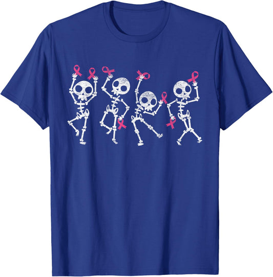 Pink Ribbon Breast Cancer Awareness Skeleton Women Men Kids T-Shirt - T-Shirt | Royal