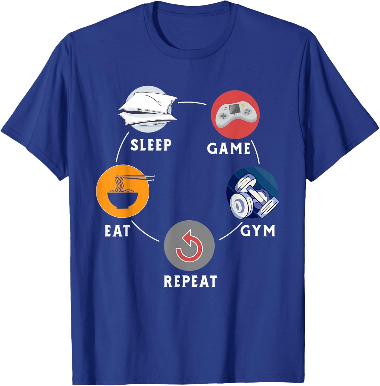 Eat Sleep Game Gym Repeat Design For Workout Gym Lovers T-Shirt - T-Shirt | Royal
