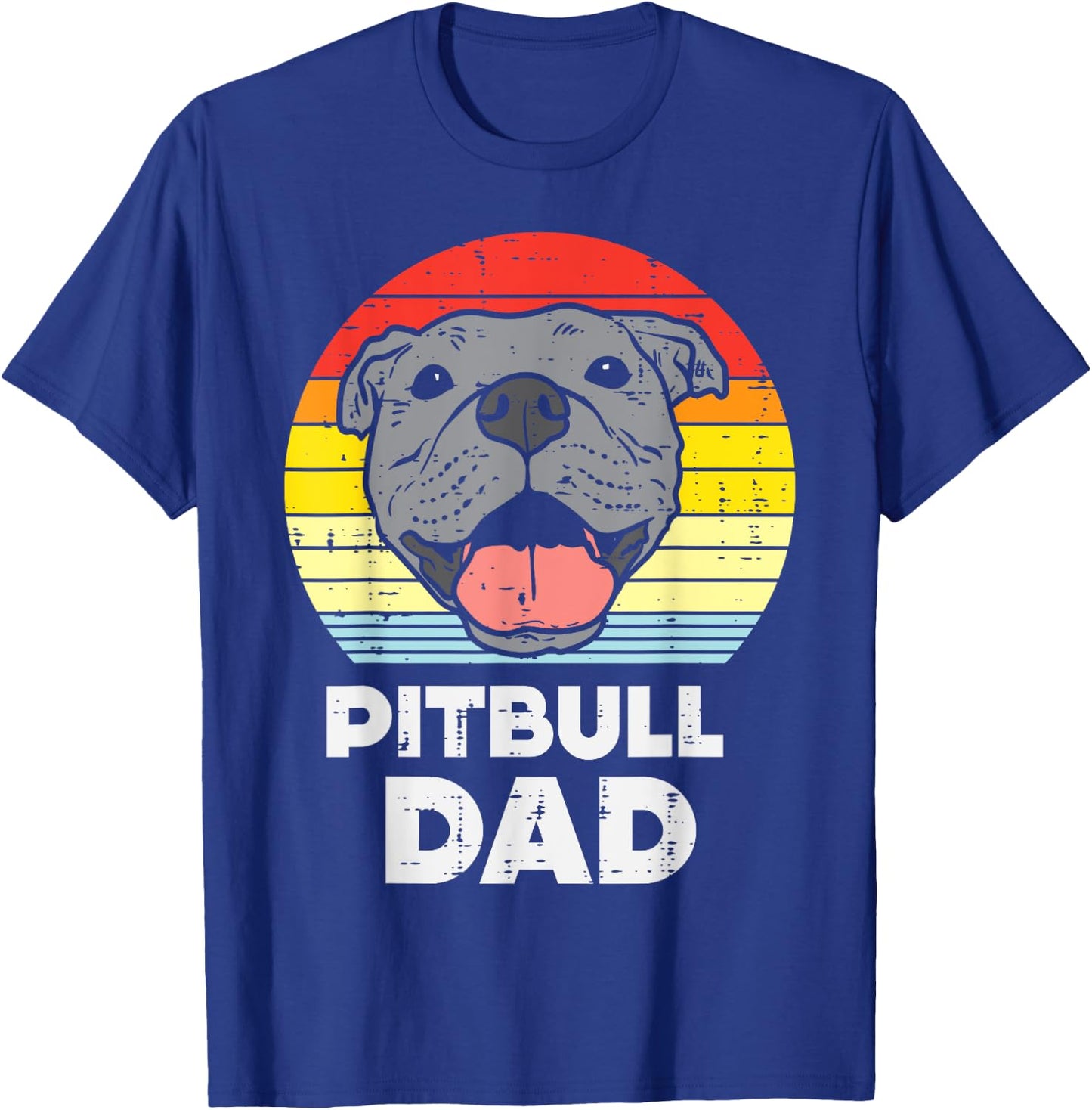 Pitbull Dad Sunset Retro Pittie Pitty Pet Dog Owner Men Gift T-Shirt - T-Shirt | Royal