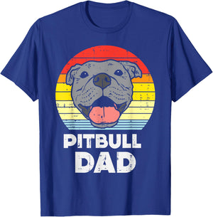 Pitbull Dad Sunset Retro Pittie Pitty Pet Dog Owner Men Gift T-Shirt - T-Shirt | Royal