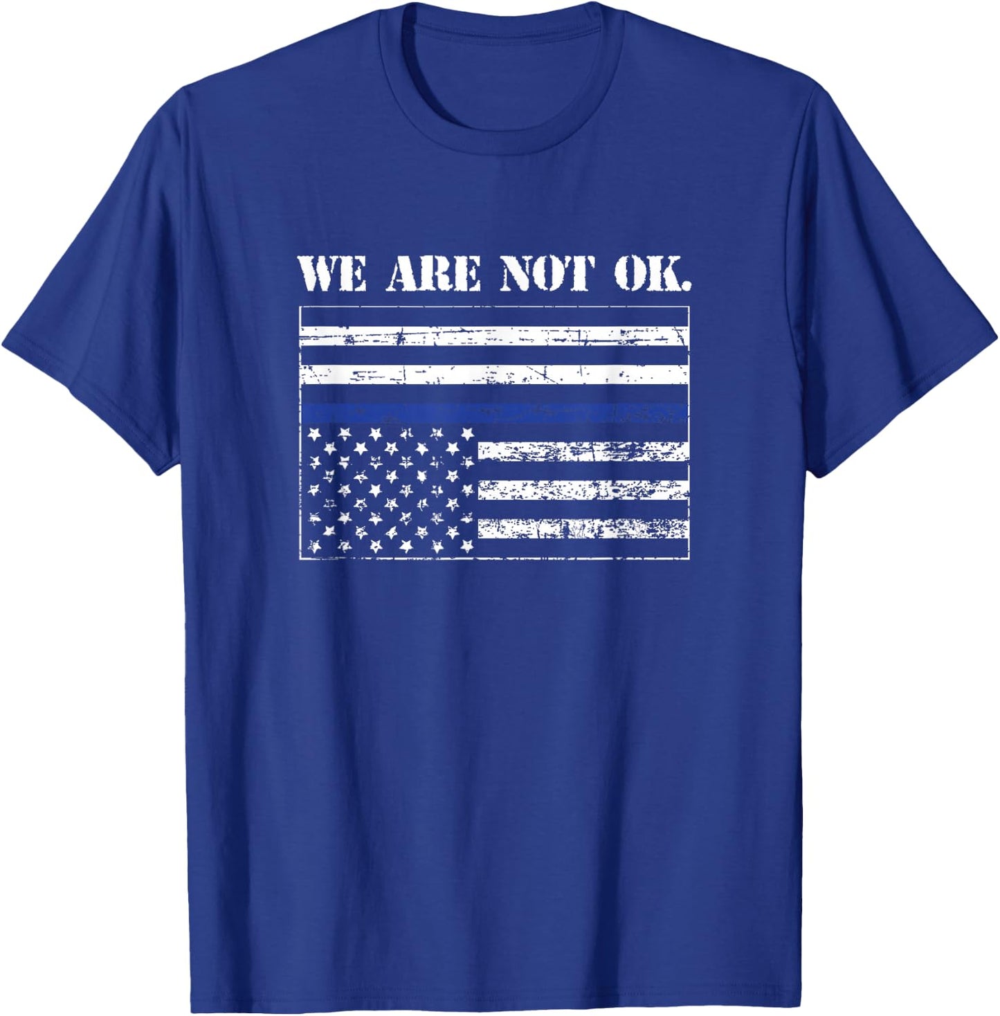 Upside Down Blue Line Flag in Distress T-Shirt - T-Shirt | Royal