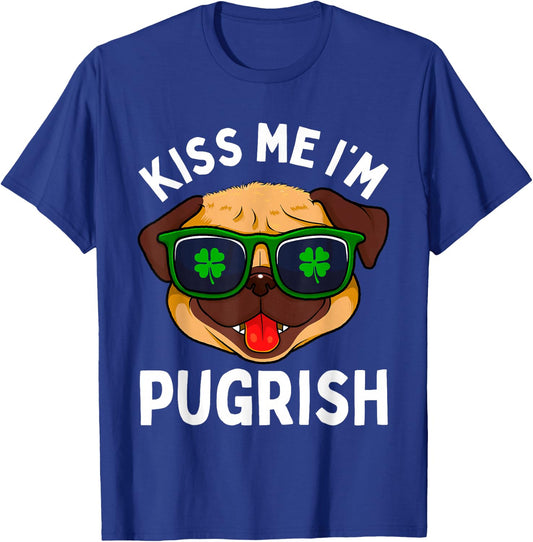 Pug St Patricks Day Dogs Irish Dog Lover Kiss Me Im Pugrish Men Women Kids T-Shirt - T-Shirt | Royal