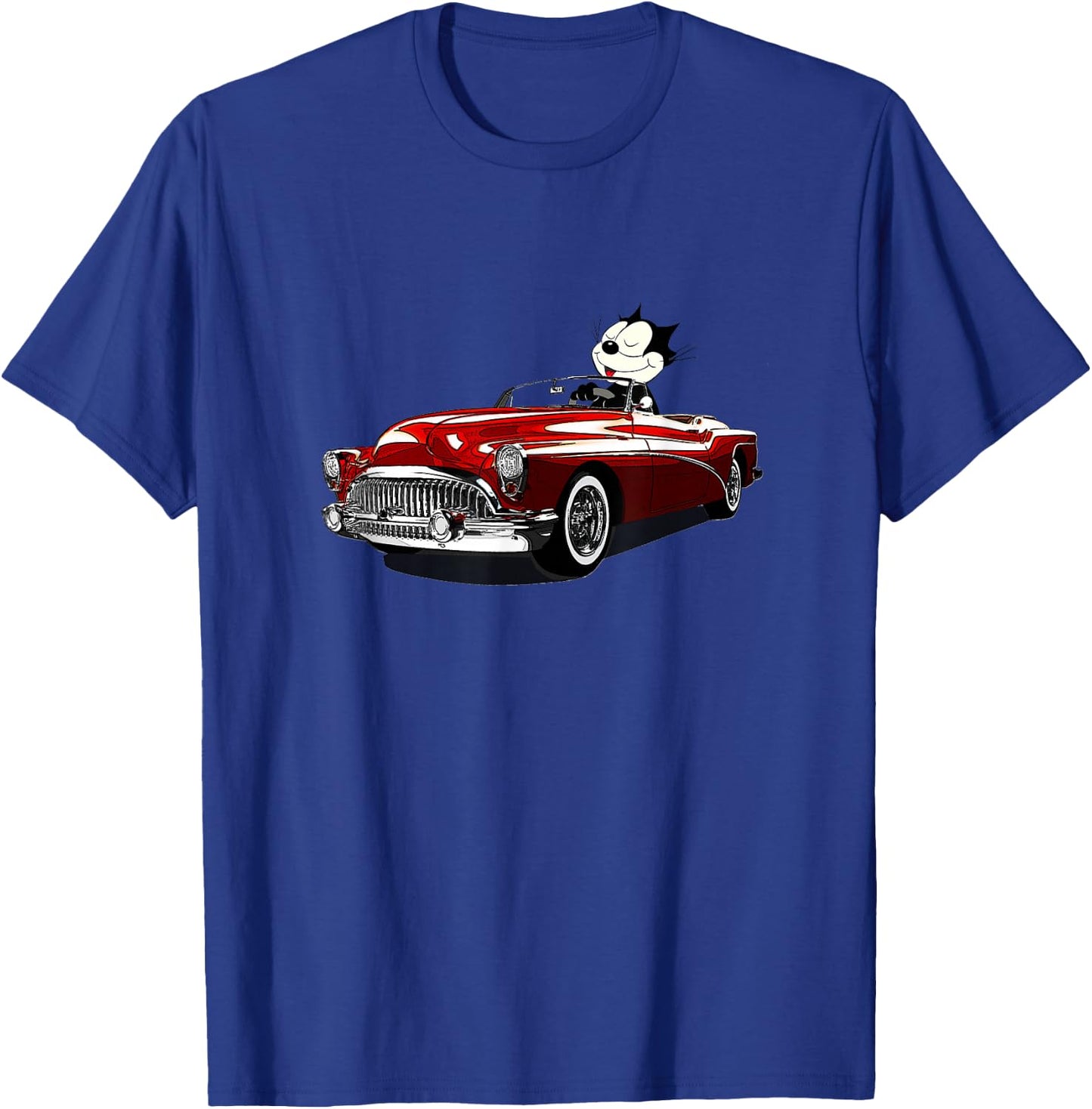 Felix Old-Skool Cat Drives Retro Red Lowrider Convertible T-Shirt - T-Shirt | Royal
