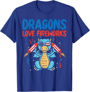 Dragons Love Fireworks Funny American 4th Of July Fourth T-Shirt - T-Shirt | Royal