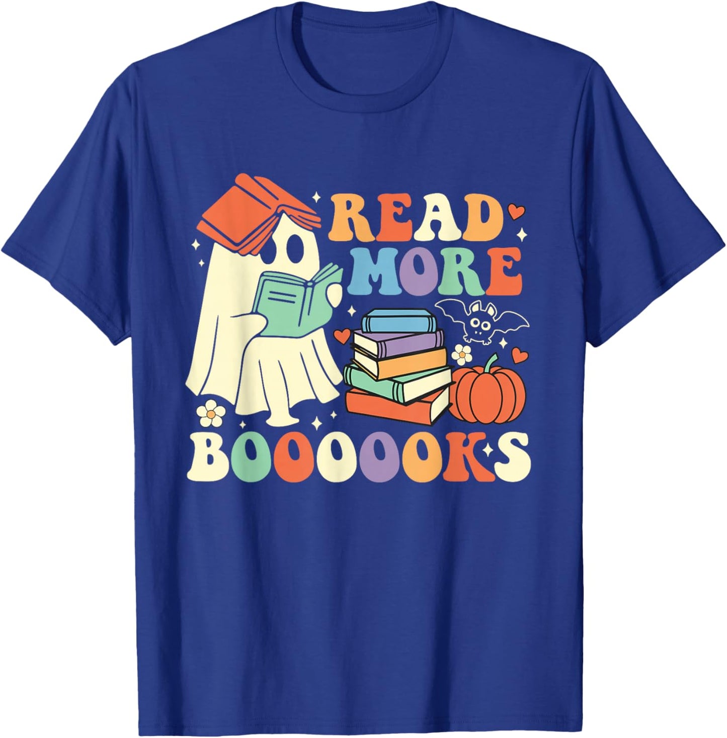 Funny Teacher Halloween Cute Booooks Ghost Read More Books T-Shirt - T-Shirt | Royal