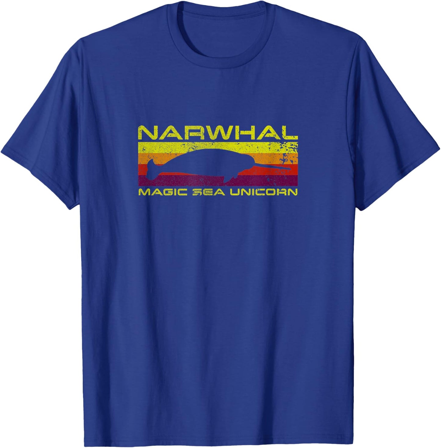 Retro 1980s Narwhal Magic Sea Unicorn T-Shirt - T-Shirt | Royal