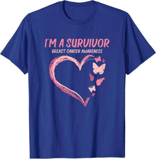 Survivor Heart Butterfly Breast Cancer Aware Support Gift T-Shirt - T-Shirt | Royal