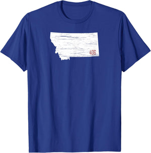 White State of Montana Distressed with 406 MT Area Code T-Shirt - T-Shirt | Royal