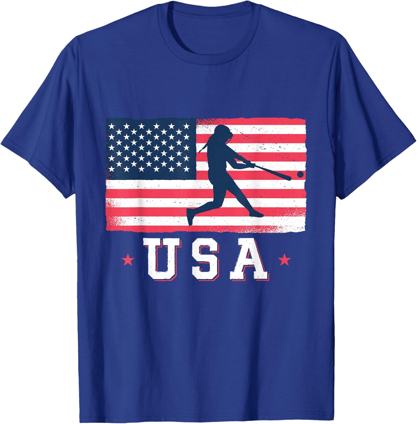 USA Flag Team Softball 4th of July T-Shirt - T-Shirt | Royal