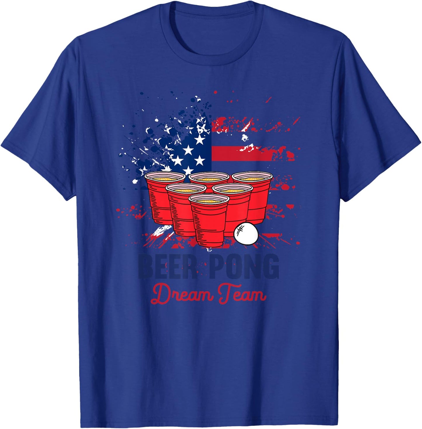 Beer Pong USA Flag Team | Patriotic Drinking Game Gift T-Shirt - T-Shirt | Royal