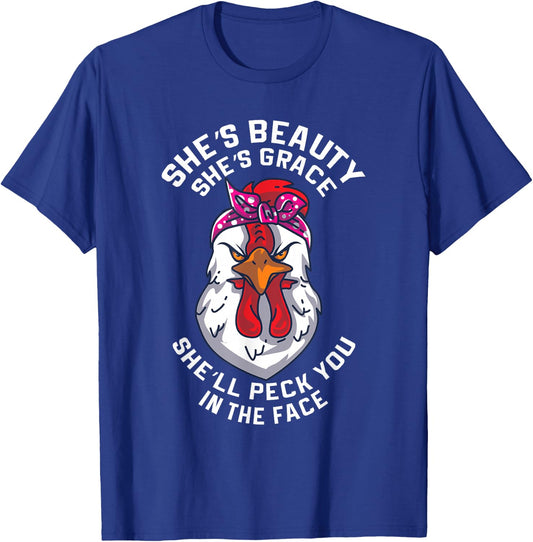 Angry Chicken Peck You In The Face Hen Animal Gift T-Shirt - T-Shirt | Royal