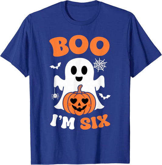 Ghost Boo I'm Six Year 6th Birthday Boys Halloween Groovy T-Shirt - T-Shirt | Royal