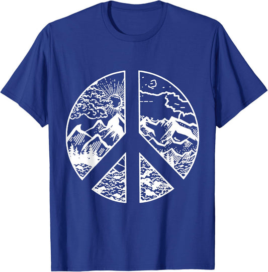 Nature Peace Outdoor Adventures Mountain Peace Sign Hippie T-Shirt - T-Shirt | Royal