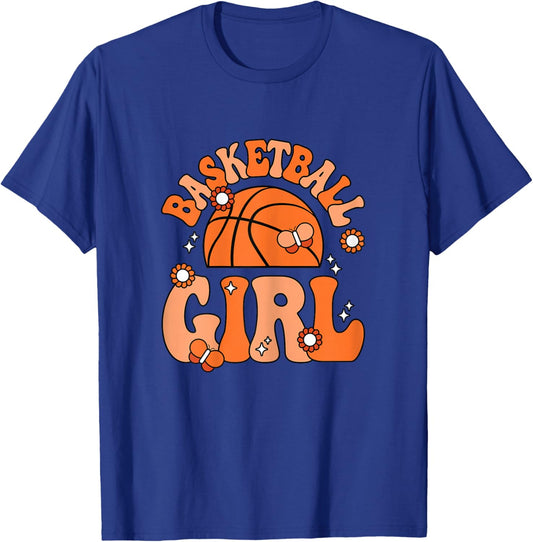Basketball Girl Cute Groovy Basketball Lover Women Girls T-Shirt - T-Shirt | Royal