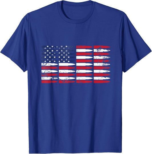 Pro Gun American US Flag Bullets Banner America 4th of July Women Men T-Shirt - T-Shirt | Royal