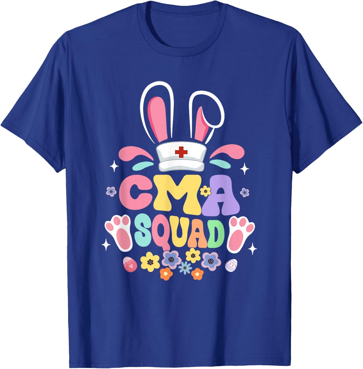 Retro Groovy CMA Squad Bunny Ear Flower Easter T-Shirt - T-Shirt | Royal