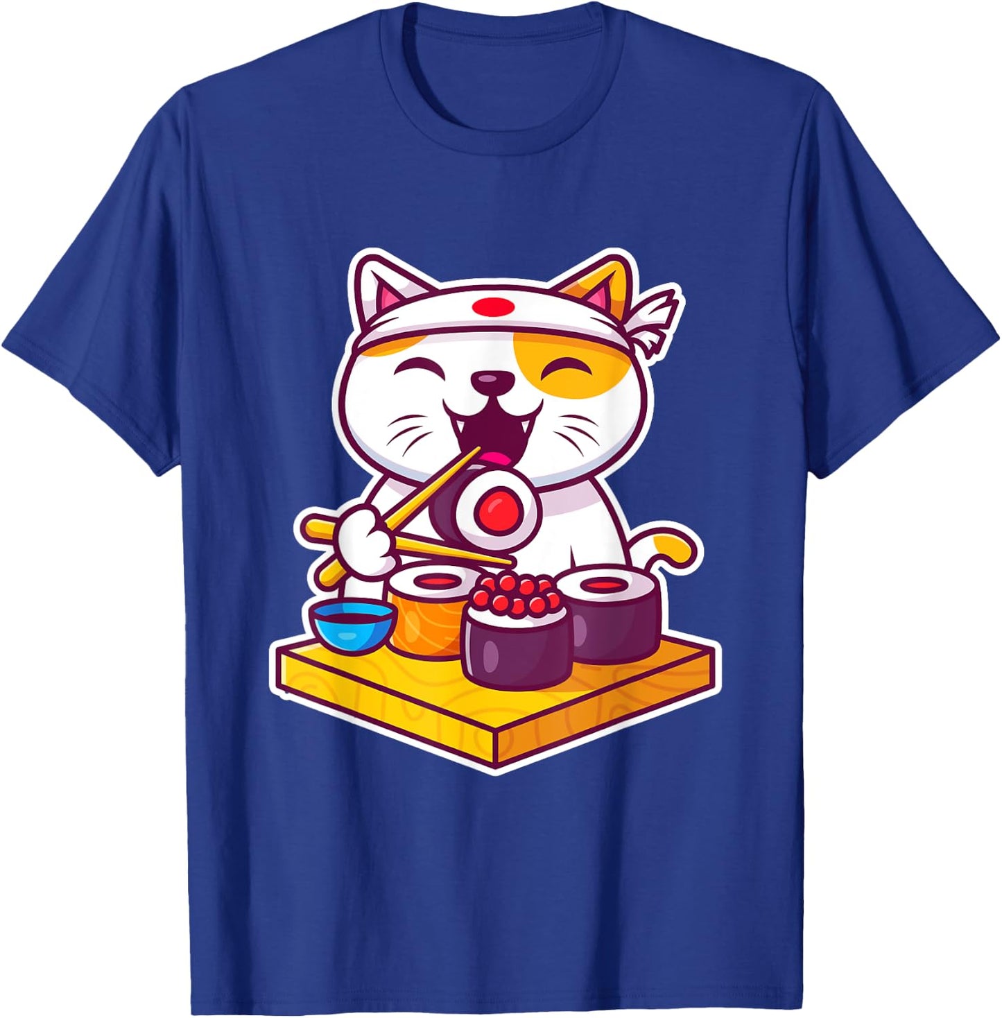 Funny Cool Sushi Cat New Look Outfit Illustration Graphic Men Women Kids T-Shirt - T-Shirt | Royal