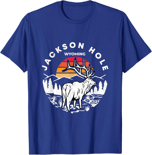 A Buck In Retro Sunset Jackson Hole Wyoming Outdoor T-Shirt - T-Shirt | Royal