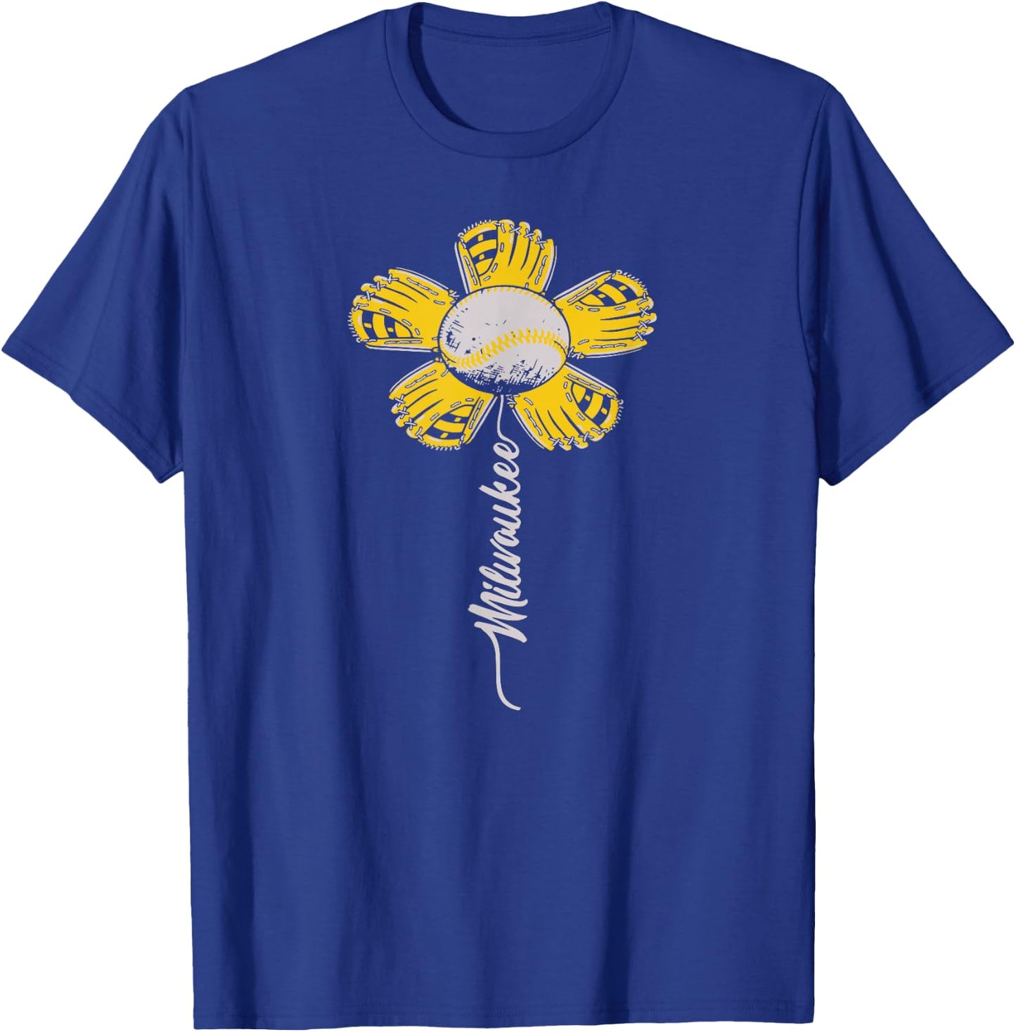 Milwaukee Baseball Flower, Baseball Enthusiasts 2024 T-Shirt - T-Shirt | Royal