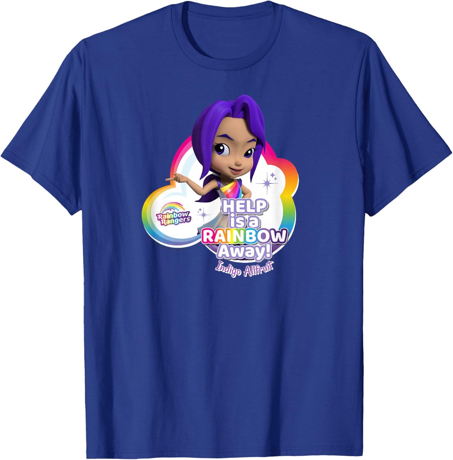 Rainbow Rangers Indigo Allfruit "Help is a Rainbow Away" T-Shirt - T-Shirt | Royal