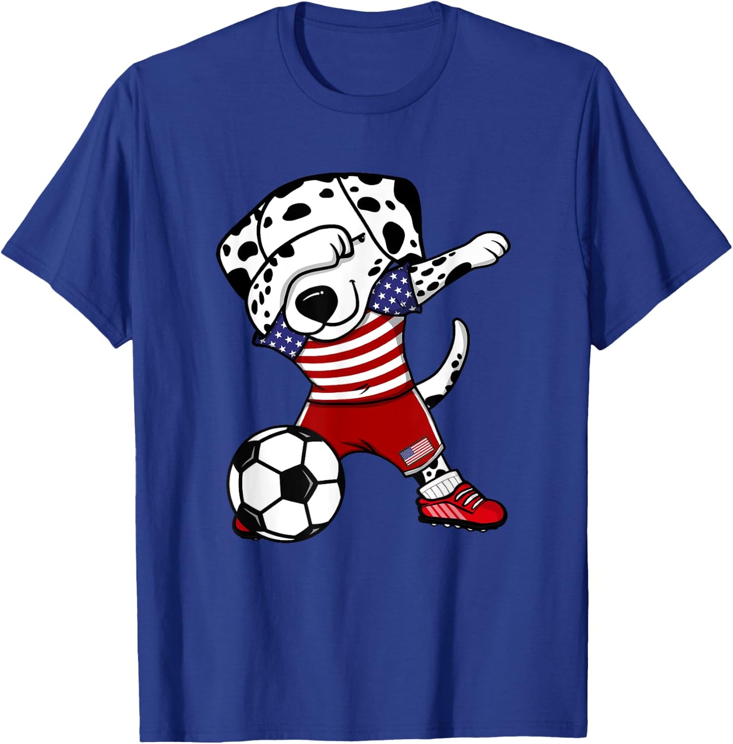 Dabbing Dalmatian America Soccer Fan Jersey US Flag Football T-Shirt - T-Shirt | Royal