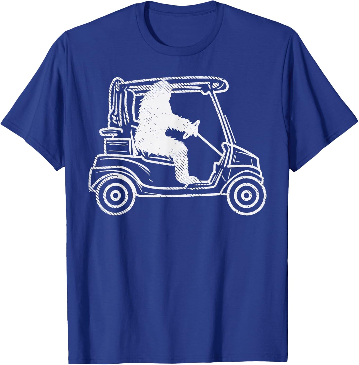 Bigfoot Sasquatch Driving Golf Cart Funny Golfing Golfer T-Shirt - T-Shirt | Royal