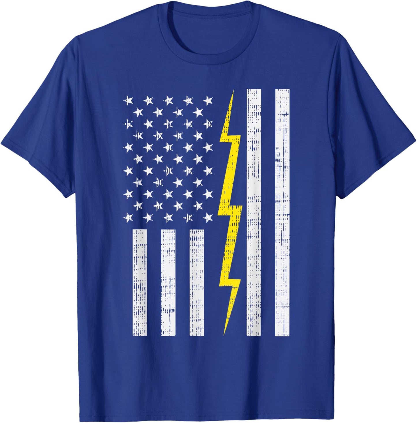 US Flag Lightning Bolt Vintage Patriotic Electrician Gift T-Shirt - T-Shirt | Royal