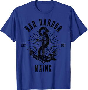 Bar Harbor Maine Anchor Vintage USA America Souvenir T-Shirt - T-Shirt | Royal