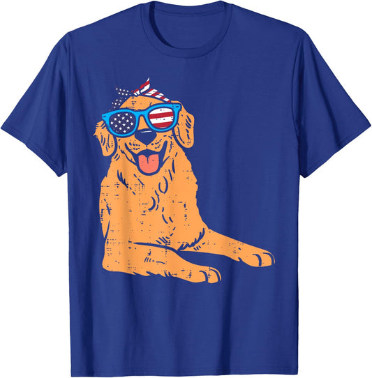 Bandana Golden Retriever American USA 4th Of July Fourth Dog T-Shirt - T-Shirt | Royal