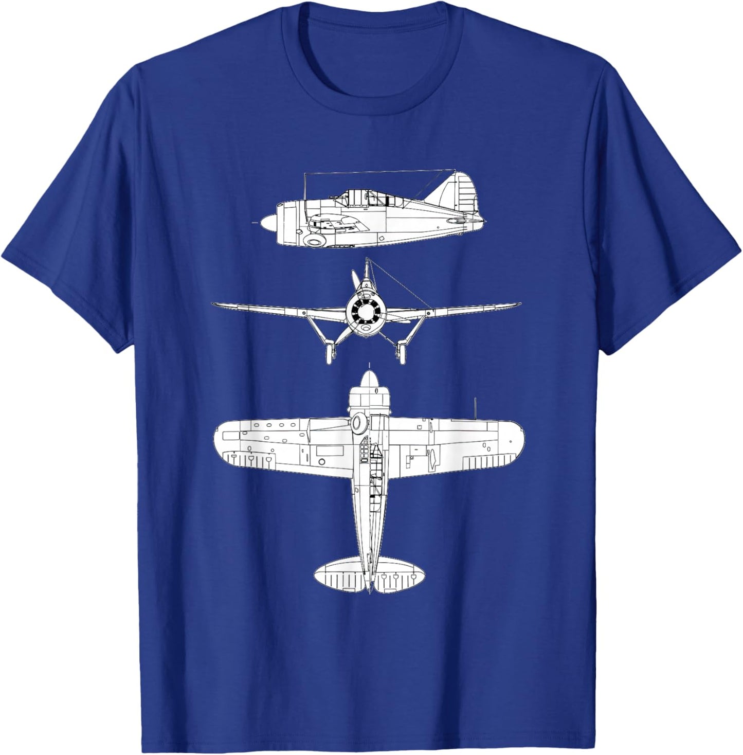Brewster F2A Buffalo Fighter Aircraft WW2 Airplane T-Shirt - T-Shirt | Royal