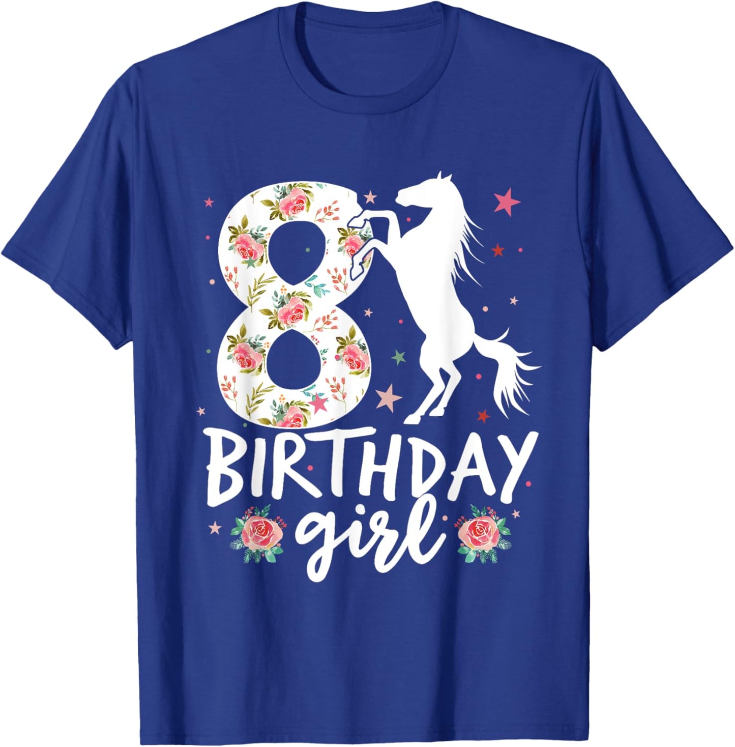 Floral Horse Birthday 8th Birthday 8 Years Old horse girl T-Shirt - T-Shirt | Royal