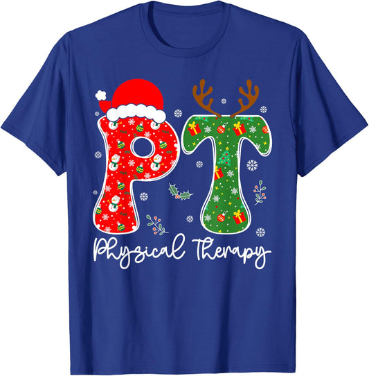 Funny Physical Therapy Christmas Santa Hat PT Therapist Xmas T-Shirt - T-Shirt | Royal