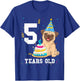 5 Years Old Birthday Pug Dog Lover Party Kids Boys Girls T-Shirt - T-Shirt | Royal